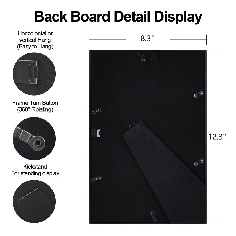 Fkvat 8x12 Picture Frame Set of 3, Black Modern Aluminum Metal Photo Frame with HD Glass, Fits 6x8 with Mat or 8 x 12 without Mat, for Tabletop and Wall Mounting - Image 3